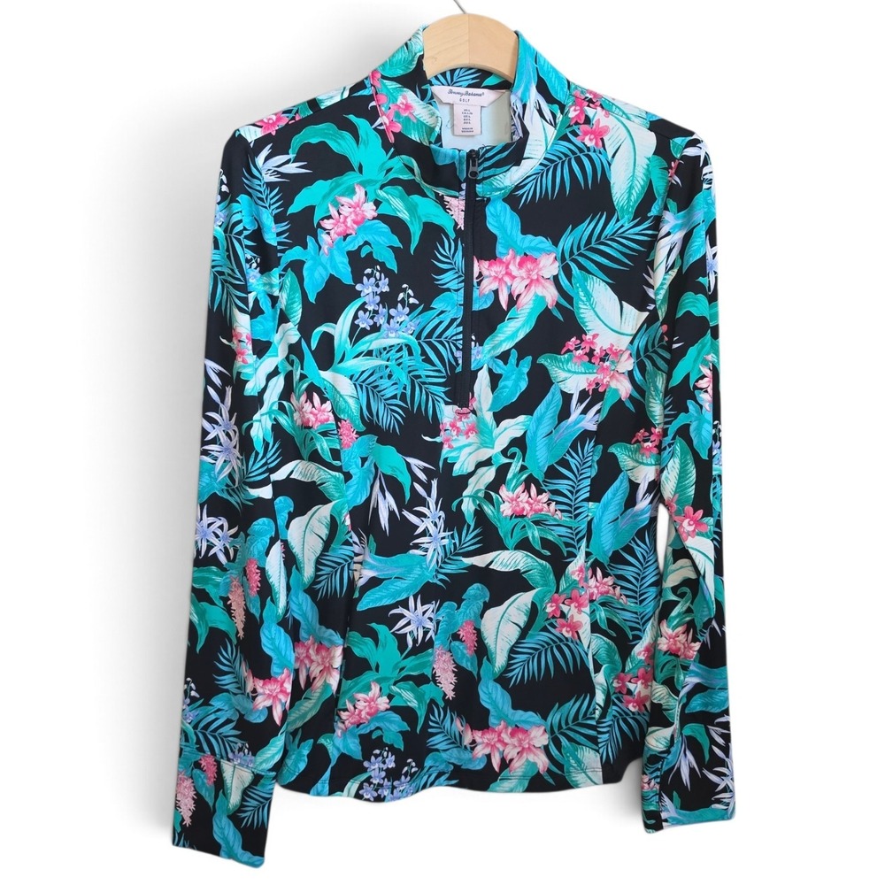 Tommy Bahama Golf Half Zip Pullover Shirt Womens L Palm Tropical Floral Tennis